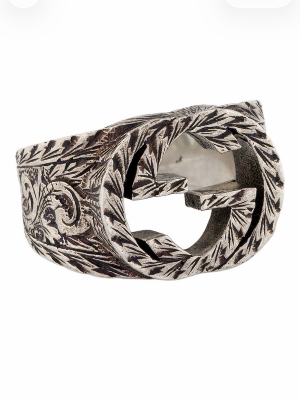 NWT Gucci Engraved Sterling Silver Double G Ring